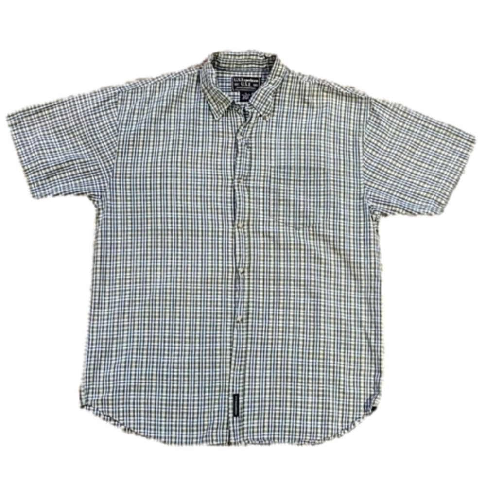 𝅺3/$20 U.S. Expedition Green & Blue Plaid Button-Up Shirt